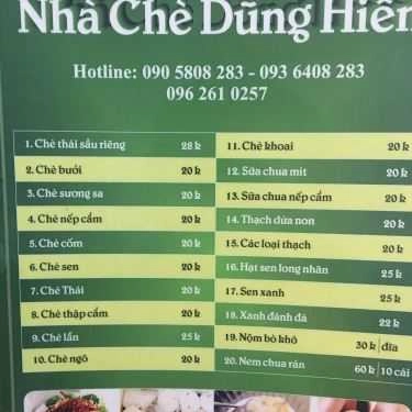 Thực đơn- Ăn vặt Dũng Hiền - Chè Các Loại
