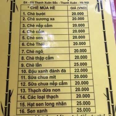 Thực đơn- Ăn vặt Dũng Hiền - Chè Các Loại