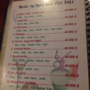 Thực đơn- First Cafe - Live Music