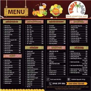 Thực đơn- Cafe Fruit Land - Nước Ép & Trà Hoa Quả