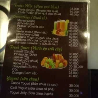 Thực đơn- Cafe Fruit Star - Sinh Tố & Hoa Quả Dầm