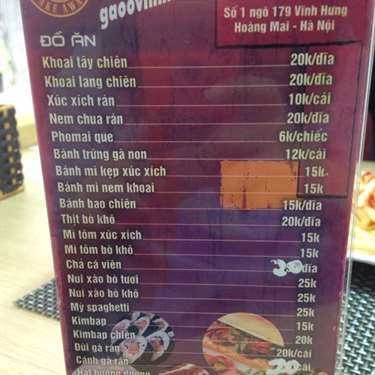Thực đơn- Gaoo Coffee - Vĩnh Hưng