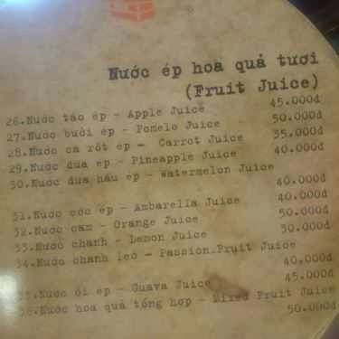 Thực đơn- GaraFun Cafe - Lý Quốc Sư