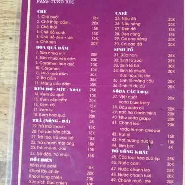 Thực đơn- Cafe Gấu Bông Quán - Kem Xôi, Giải Khát & Ăn Vặt