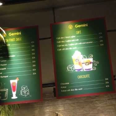 Thực đơn- Gemini Coffee - Quang Trung