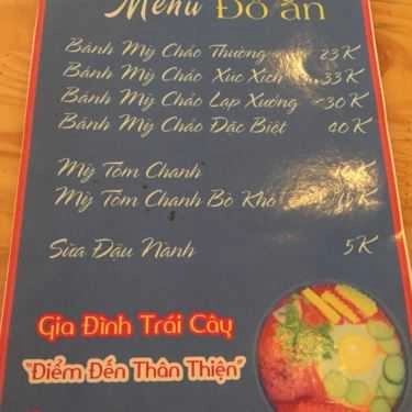 Thực đơn- Cafe Gia Đình Trái Cây - Chùa Láng
