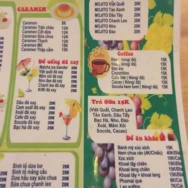 Thực đơn- Cafe Gia Đình Trái Cây - Chùa Láng