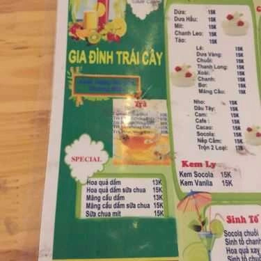 Thực đơn- Cafe Gia Đình Trái Cây - Chùa Láng