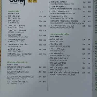 Thực đơn- Goky - Tea, Coffee & Juice - Bách Khoa