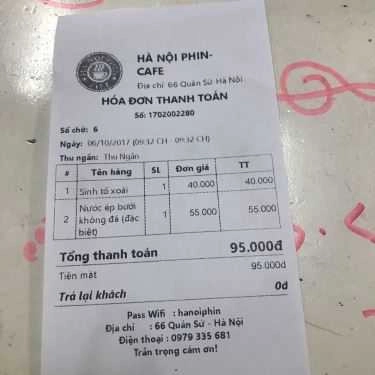 Thực đơn- Hà Nội Phin Cafe
