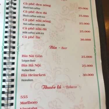 Thực đơn- Cafe Hà Thành Trà