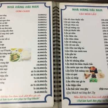 Thực đơn- Nhà Hàng Hải Nam - Bia Hơi Hà Nội