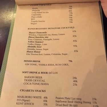 Thực đơn- Hanoi Roastery Coffee