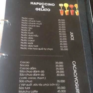 Thực đơn- Cafe Hapuccino & Gelato - Vũ Trọng Phụng