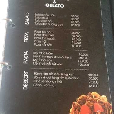 Thực đơn- Cafe Hapuccino & Gelato - Vũ Trọng Phụng