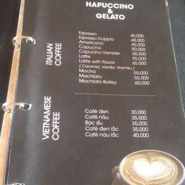 Thực đơn- Cafe Hapuccino & Gelato - Vũ Trọng Phụng