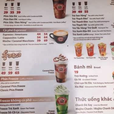 Thực đơn- Highlands Coffee - Linh Đàm CT4