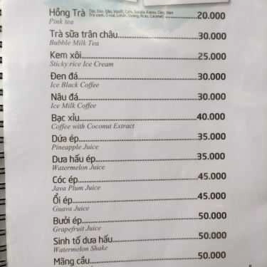 Thực đơn- Cà Phê Đặng - Hồng Trà Sủi Bọt