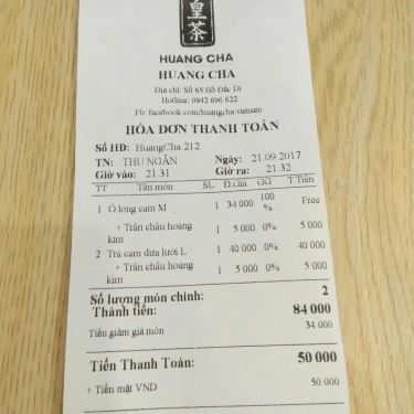 Thực đơn- Cafe Huang Cha