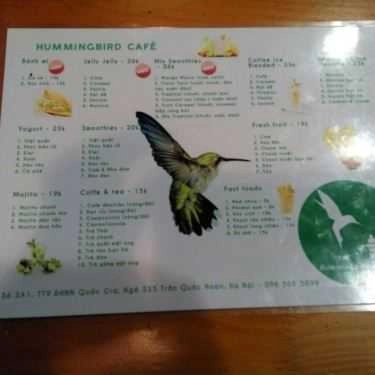 Thực đơn- Hummingbird Coffee Shop - Đại Học Ngoại Ngữ