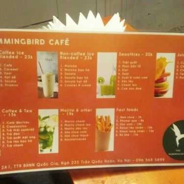 Thực đơn- Hummingbird Coffee Shop - Đại Học Ngoại Ngữ