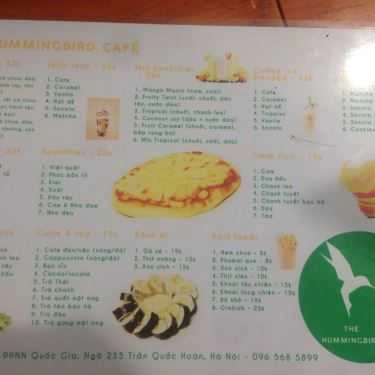 Thực đơn- Hummingbird Coffee Shop - Đại Học Ngoại Ngữ