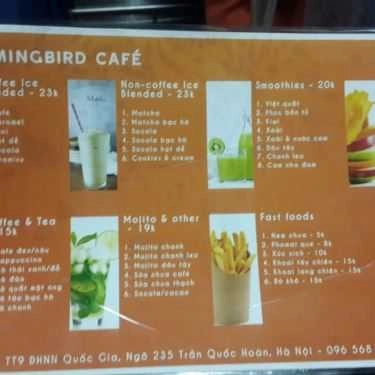 Thực đơn- Hummingbird Coffee Shop - Đại Học Ngoại Ngữ