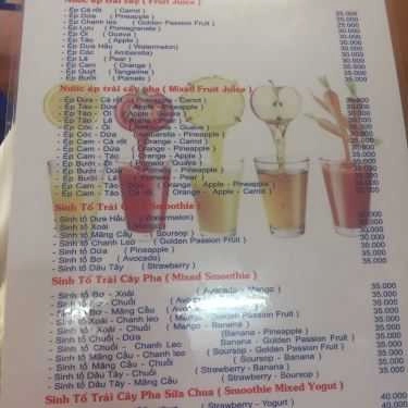 Thực đơn- Cafe Hương Juice - Hàng Lược