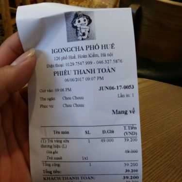 Thực đơn- Cafe iGongCha - Phố Huế