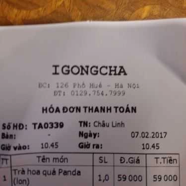 Thực đơn- Cafe iGongCha - Phố Huế