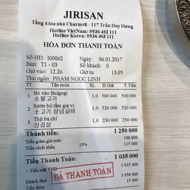 Thực đơn- Nhà Hàng Jirisan Restaurant - Thịt Nướng Hàn Quốc