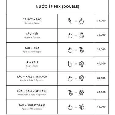 Thực đơn- Cafe Juice Project - Nước Ép Trái Cây