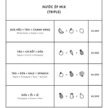 Thực đơn- Cafe Juice Project - Nước Ép Trái Cây