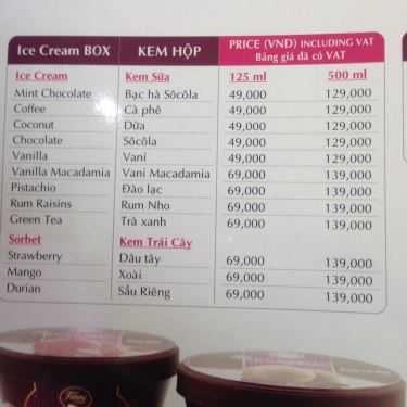 Thực đơn- Cafe Kem Fanny - Hàng Bài