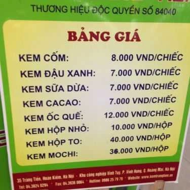 Thực đơn- Cafe Kem Tràng Tiền - TTTM Trung Hòa Nhân Chính