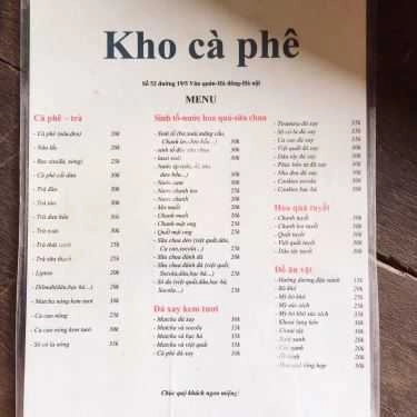 Thực đơn- Kho Cà Phê - Đường 19-5