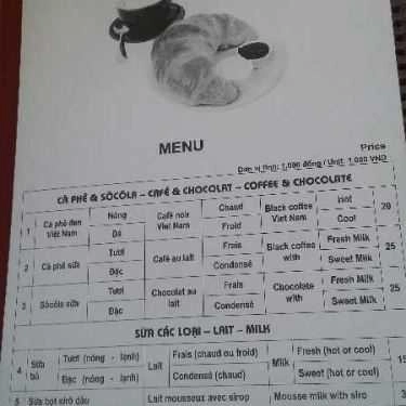Thực đơn- Kinh Đô Cafe - Hàng Bông