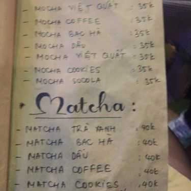 Thực đơn- Kok Coffee - Vũ Tông Phan