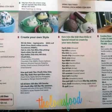 Thực đơn- Cafe L'amour Ice-Cream - Phan Chu Trinh