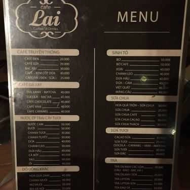 Thực đơn- Lai Cafe - Ngô Gia Tự