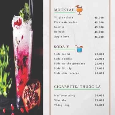 Thực đơn- Lâm Cafe - Cafe Sạch