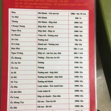 Thực đơn- Ăn vặt Lan Béo - Ốc Hải Phòng