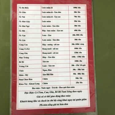 Thực đơn- Ăn vặt Lan Béo - Ốc Hải Phòng