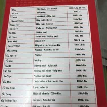Thực đơn- Ăn vặt Lan Béo - Ốc Hải Phòng