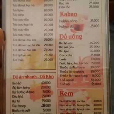 Thực đơn- Lăng Cafe - Nguyễn Trãi