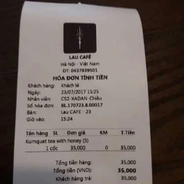 Thực đơn- Lau Cafe - Xã Đàn