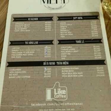 Thực đơn- Like Coffee - Hào Nam