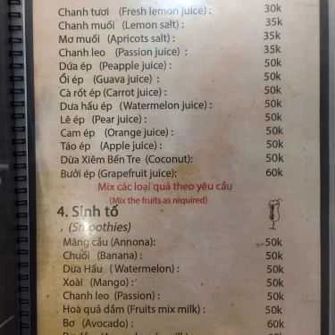 Thực đơn- Linh Cà Phê