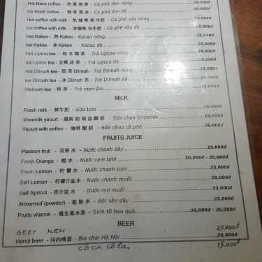 Thực đơn- Linh Cafe - Nguyễn Trường Tộ