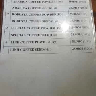 Thực đơn- Linh Cafe - Nguyễn Trường Tộ